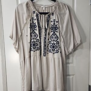 Embroidered Beige and Navy Women's Top 2X Maurices